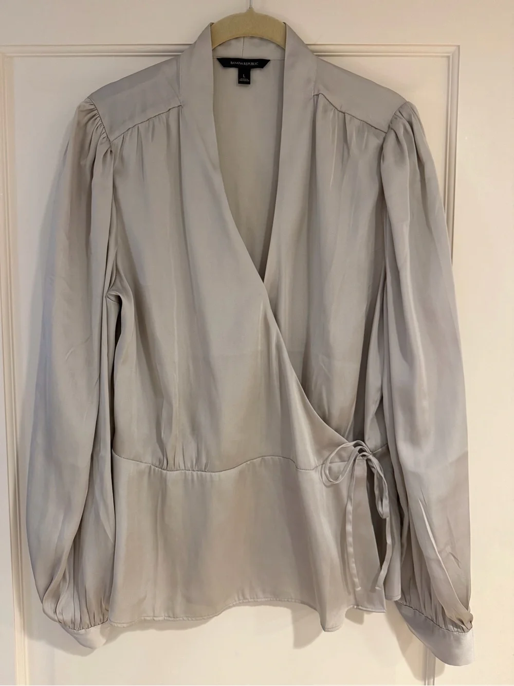 Banana Republic Light Gray Wrap Satin Blouse